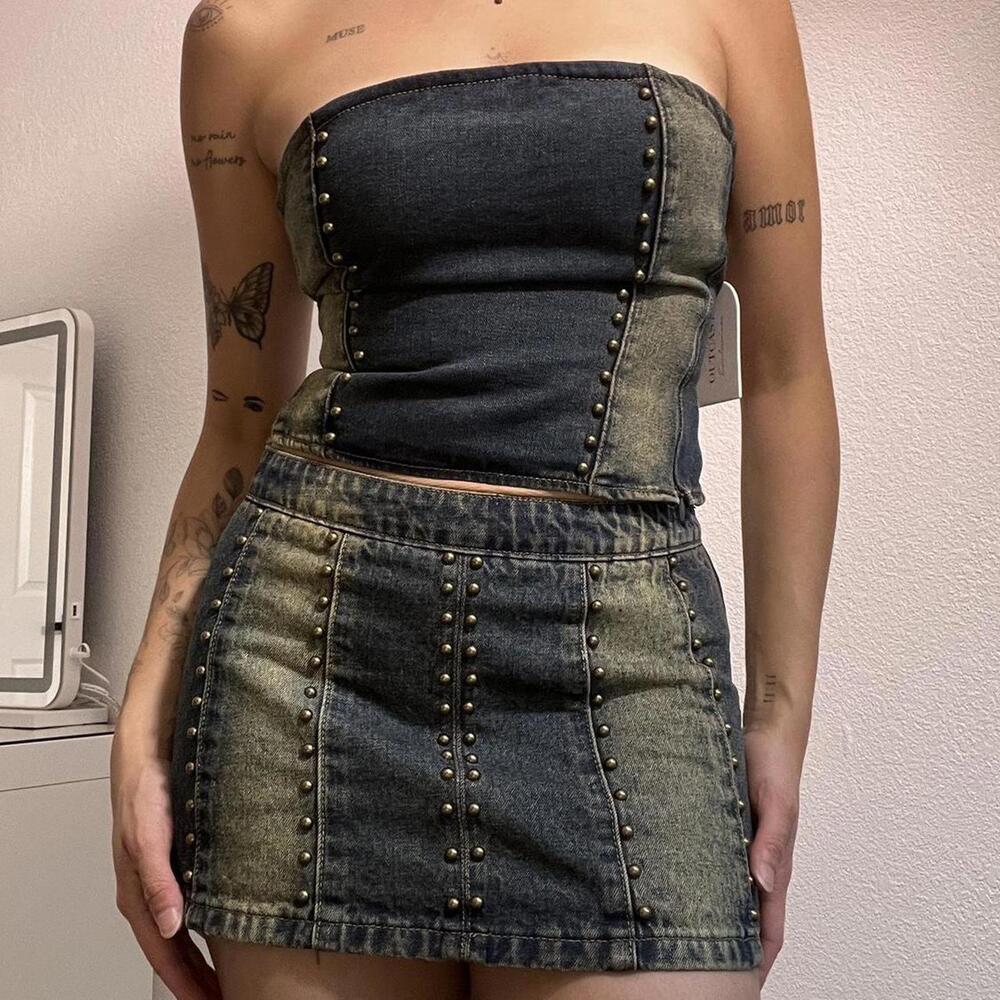 Y2K Style Denim Corset & Mini Skirt Set